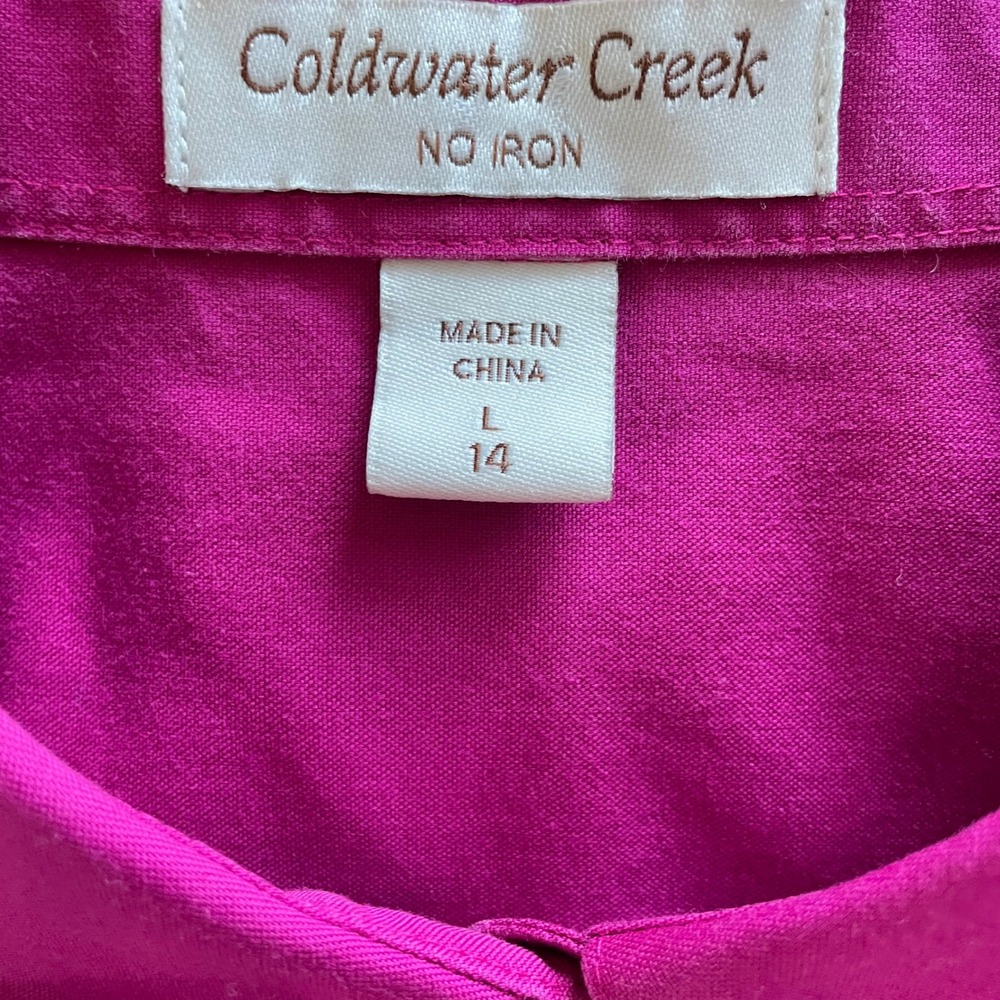 Coldwater Creek No Iron 2 Button Down Shirts Large 14 Long Sleeve Magenta Black‎ - Picture 4 of 9